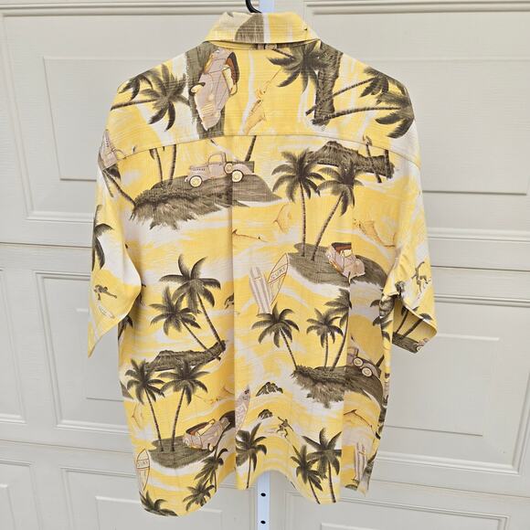 Bill Blass Silk Hawaiian Short Sleeve Button Shirt Vacation Surf Yellow sz Large - Picture 3 of 15
